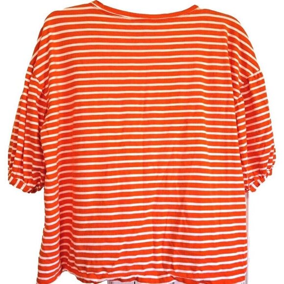 cabi Women's XS Plus Size Orange Stripe Poof Sleeve Cropped Tee SEE DESCRIPTION - Picture 3 of 6